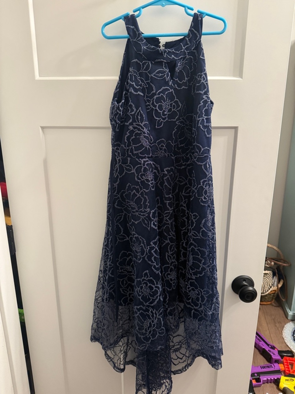 Speechless Navy Floral Lace High-Low Halter Dress